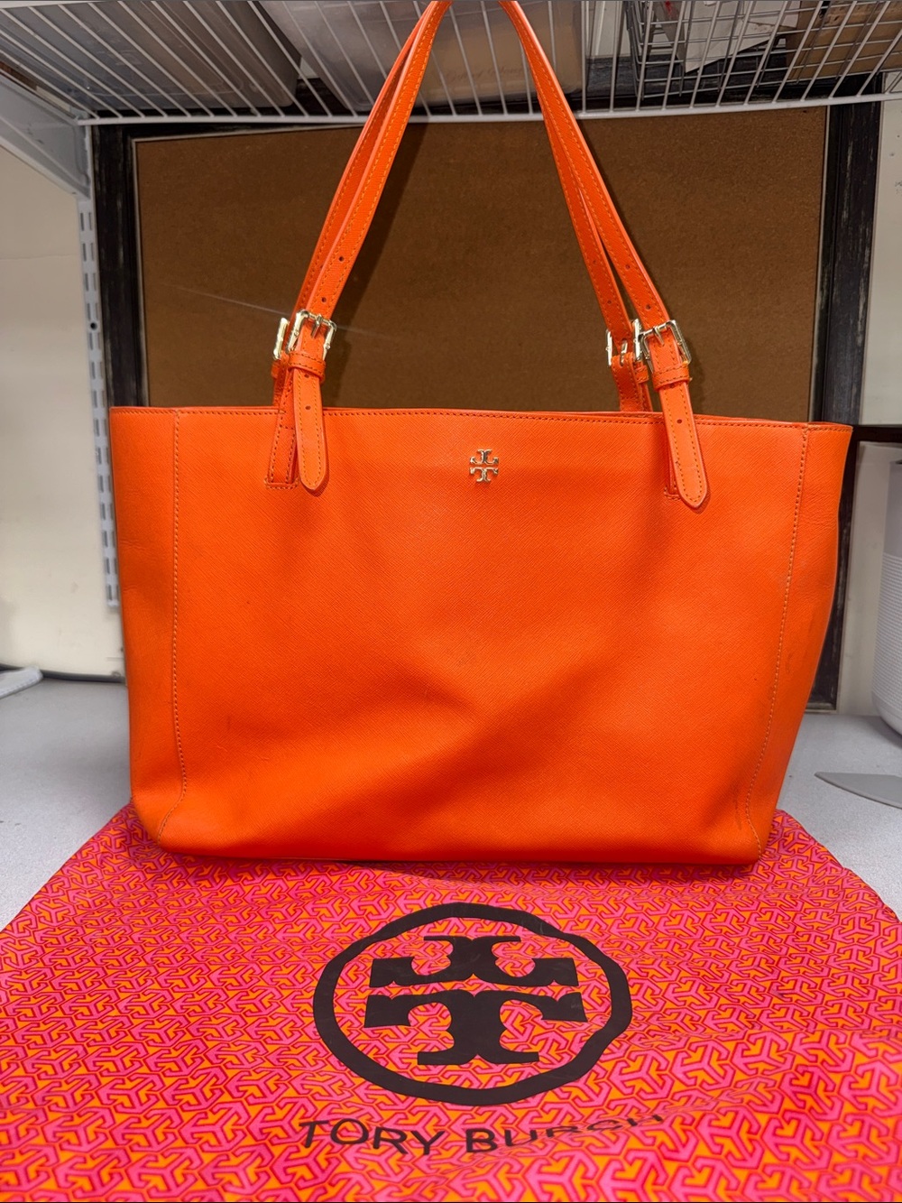 Tory Burch Orange New York Leather Tote Bag